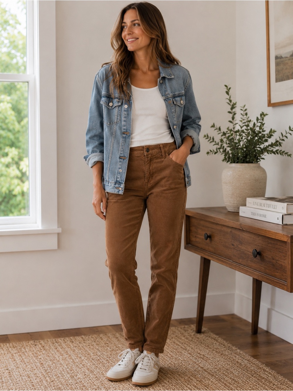 St. John’s Bay Tan Corduroy Straight Leg Pants Women’s Size 14 Casual Fall